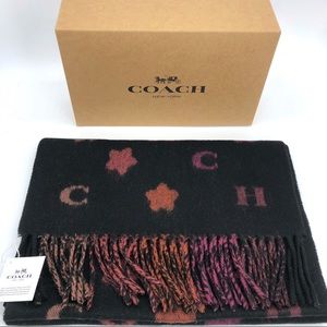 Coach Authentic Wool Fringed Logo Stars Scarf NWT